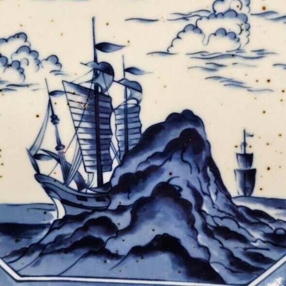 Sailing Boats Vintage Andrea By Sadek Cobalt Blue & White 7.5 square Japan Dish - Picture 2 of 5